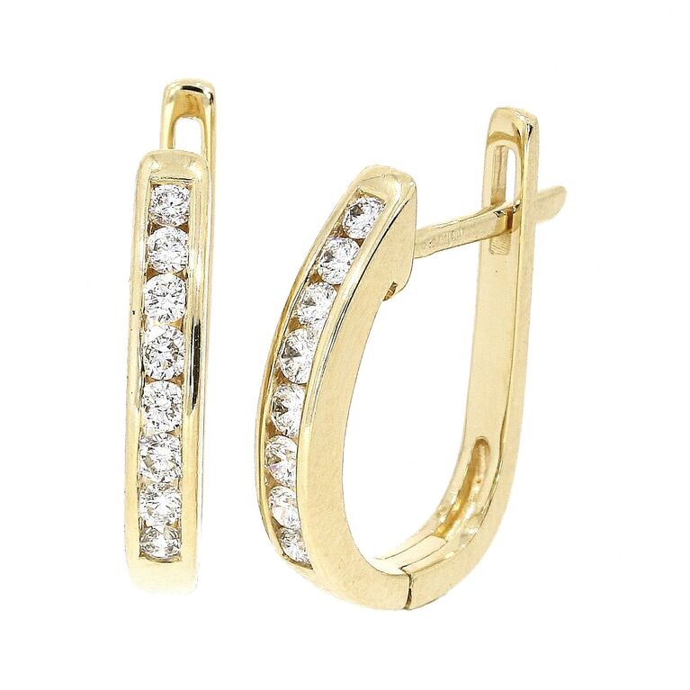18ct Gold Channel Set Diamond Hoop Earrings