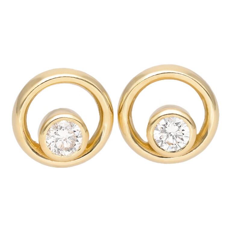 18ct Gold Eclipse Diamond Set Circle Stud Earrings