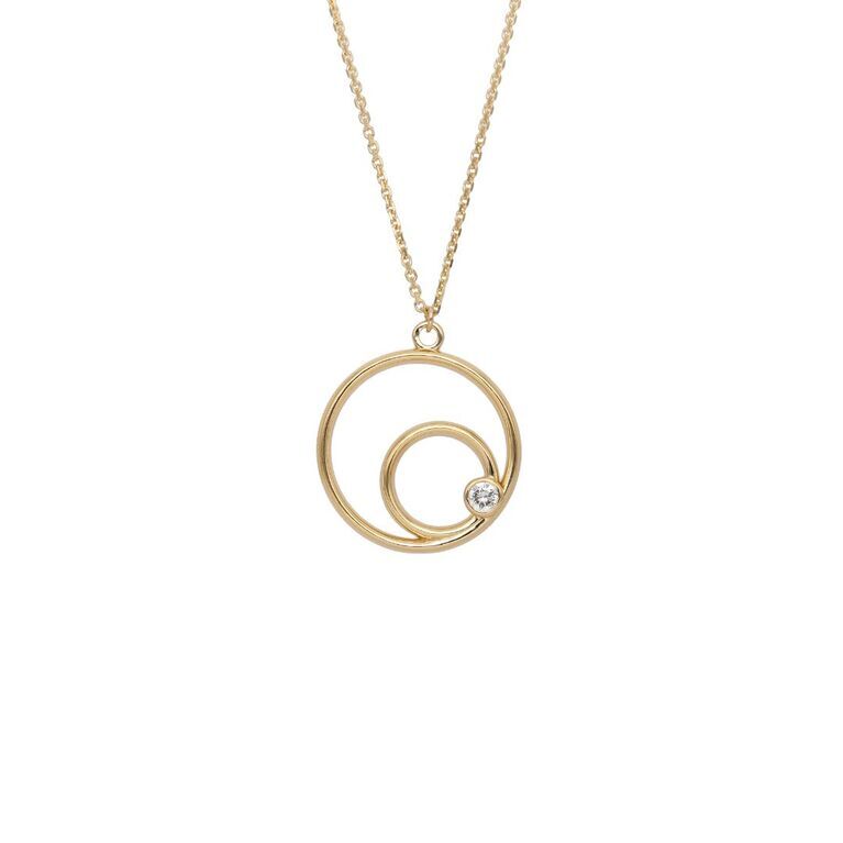 18ct Gold Eclipse Diamond Set Openwork Circle Pendant Necklace