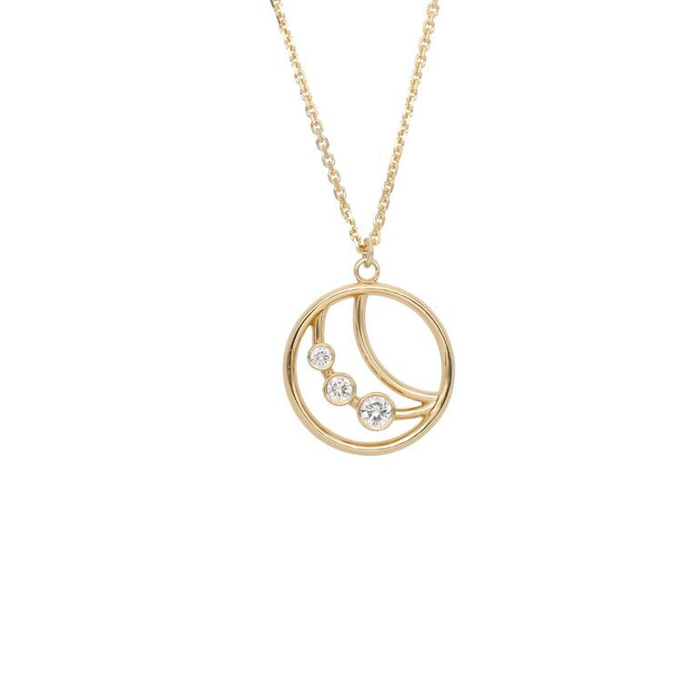 18ct Gold Eclipse Diamond Set Openwork Circle Pendant Necklace