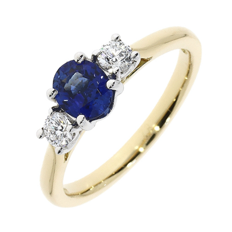 18ct Gold Sapphire & Diamond Set Three Stone Trilogy Ring