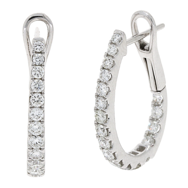 18ct White Gold Claw Set Diamond Creole Hoop Earrings