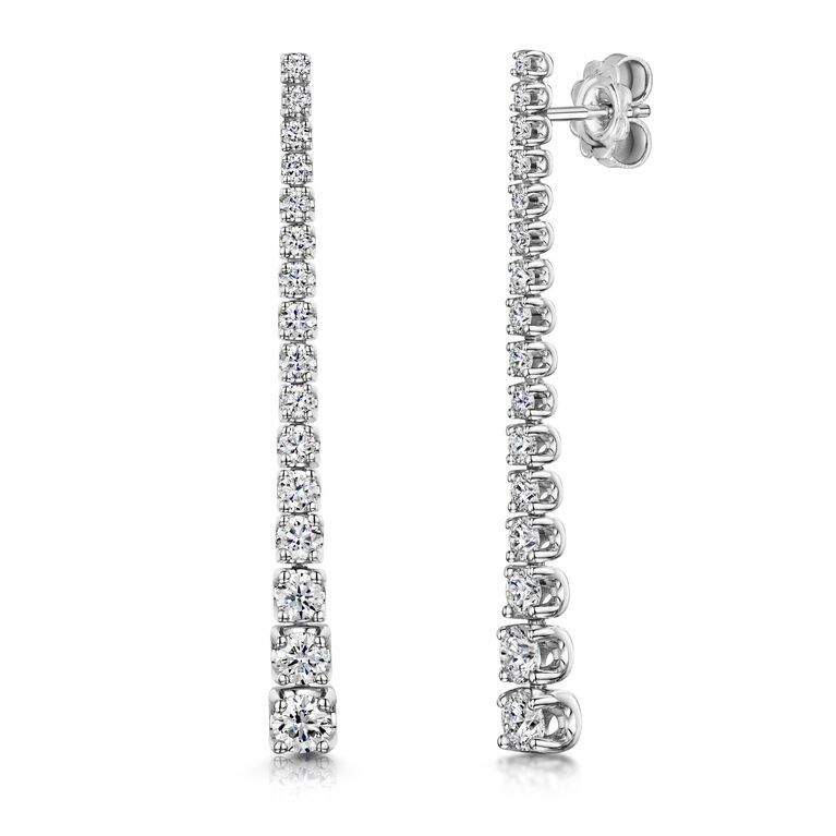 18ct White Gold Claw Set Graduated 1.54ct Diamond Tassel Drop Earrings
