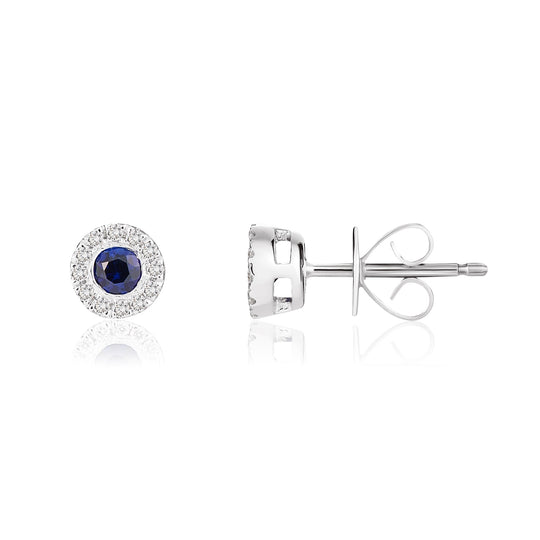 18ct White Gold Round Sapphire & Diamond Set Cluster Stud Earrings