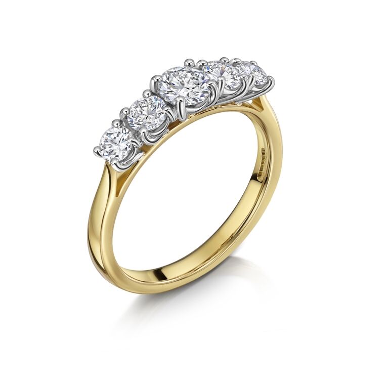 18ct Yellow Gold & Platinum Claw Set Graduated Diamond 1.56ct Five Stone Half Eternity Ring