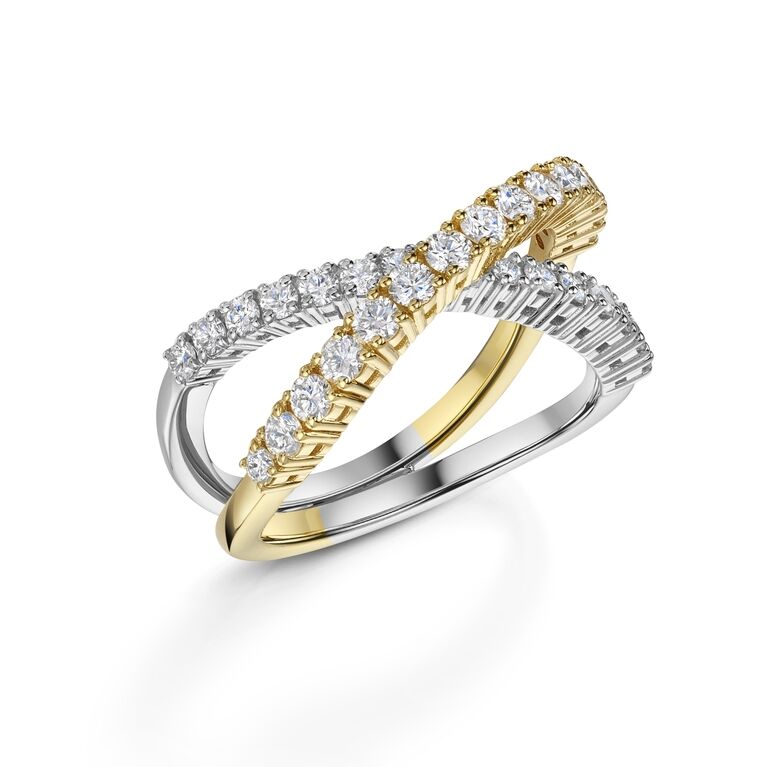 18ct Yellow & White Gold 1.00ct Diamond Set Crossover Dress Ring