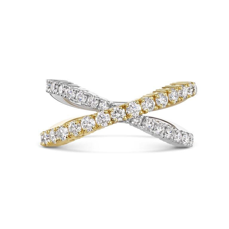 18ct Yellow & White Gold 1.00ct Diamond Set Crossover Dress Ring