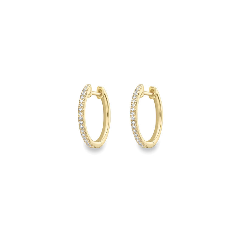 9ct Gold Claw Set Diamond Hoop Earrings (15mm)