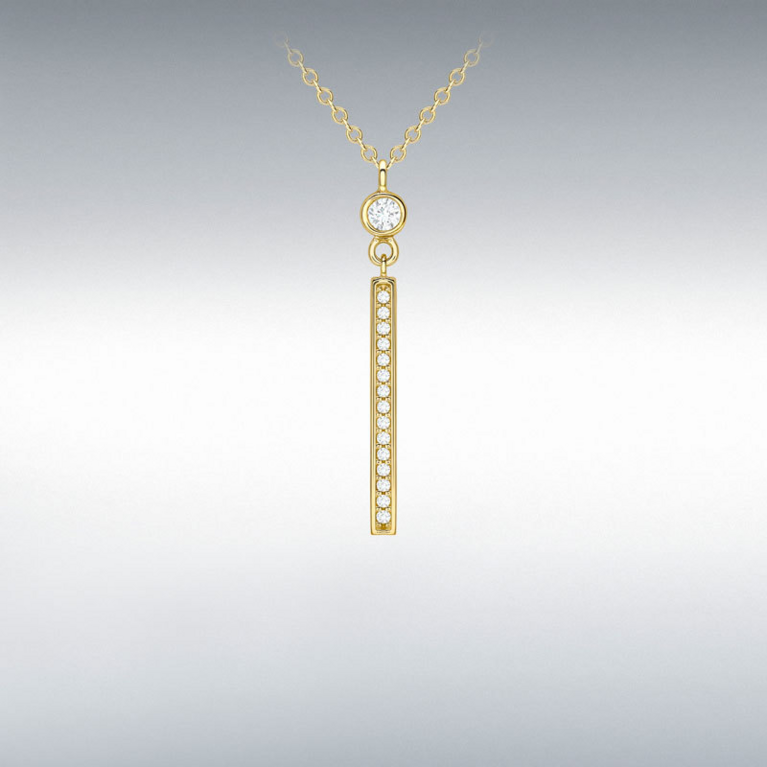 9ct Gold Cubic Zirconia Set Bar Pendant Necklace
