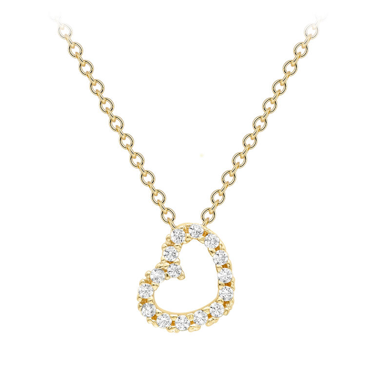 9ct Gold Cubic Zirconia Set Openwork Heart Pendant Necklace