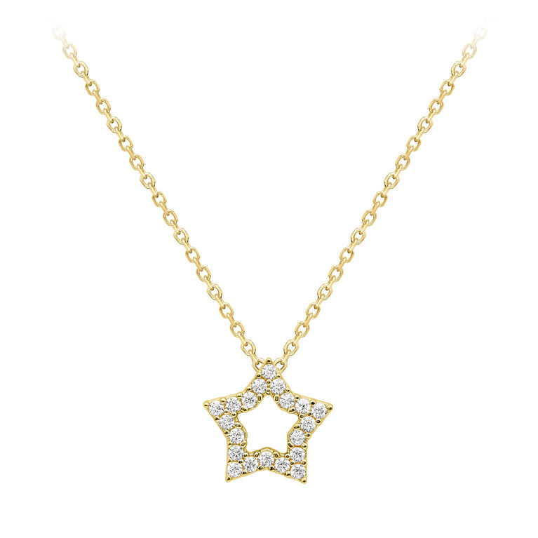 9ct Gold Cubic Zirconia Set Openwork Star Pendant Necklace