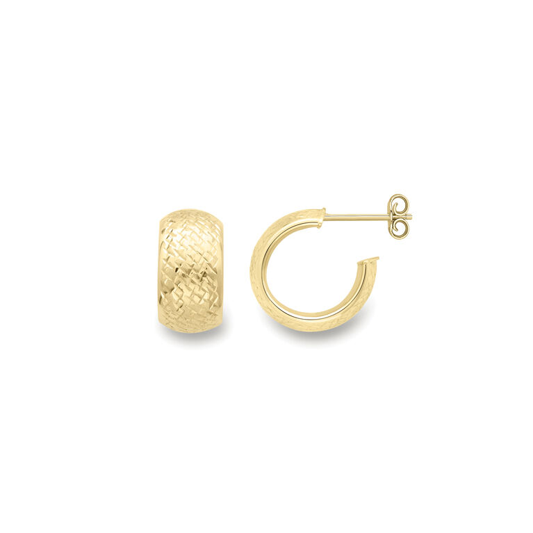 9ct Gold Diamond Cut Broad Hoop Earrings
