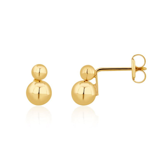 9ct Gold Double Ball "Snowman" Stud Earrings