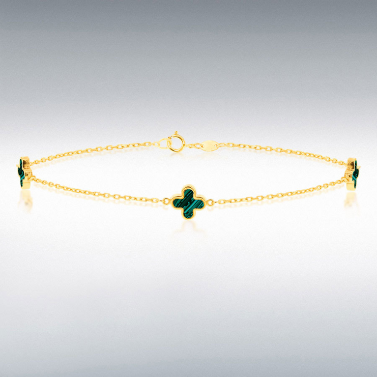 9ct Gold Malachite Set Flower Petal Bracelet