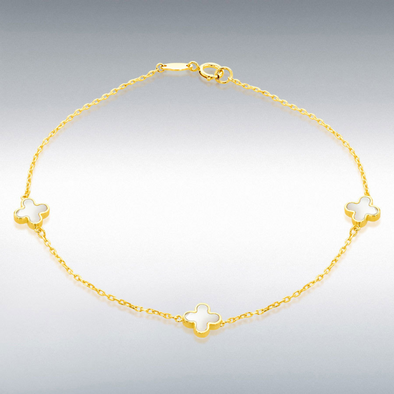 9ct Gold Mother of Pearl Set Flower Petal Bracelet