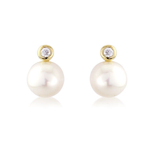 9ct Gold Pearl & Diamond Set "Snowman" Stud Earrings