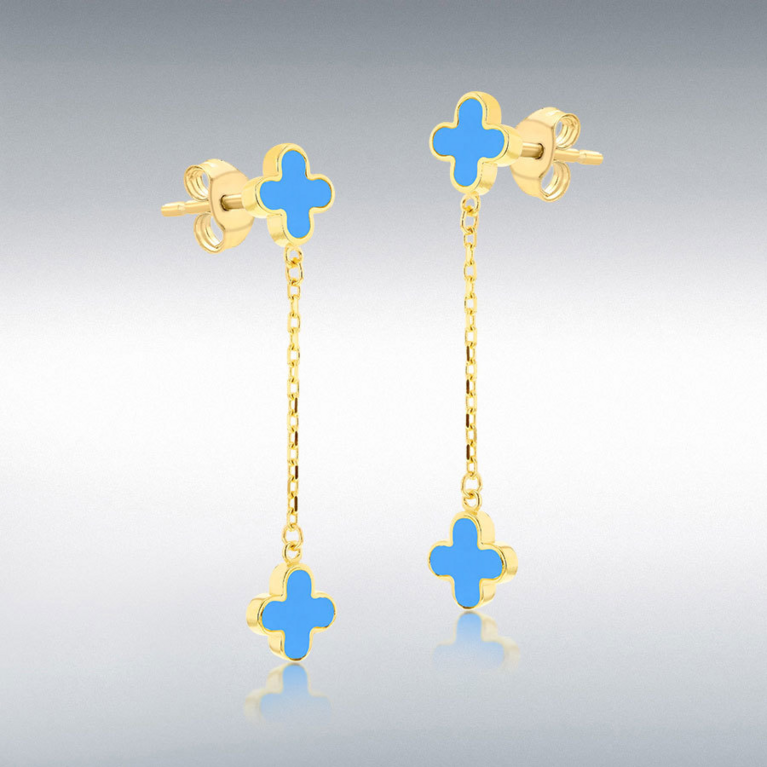 9ct Gold Turquoise Set Flower Drop Earrings