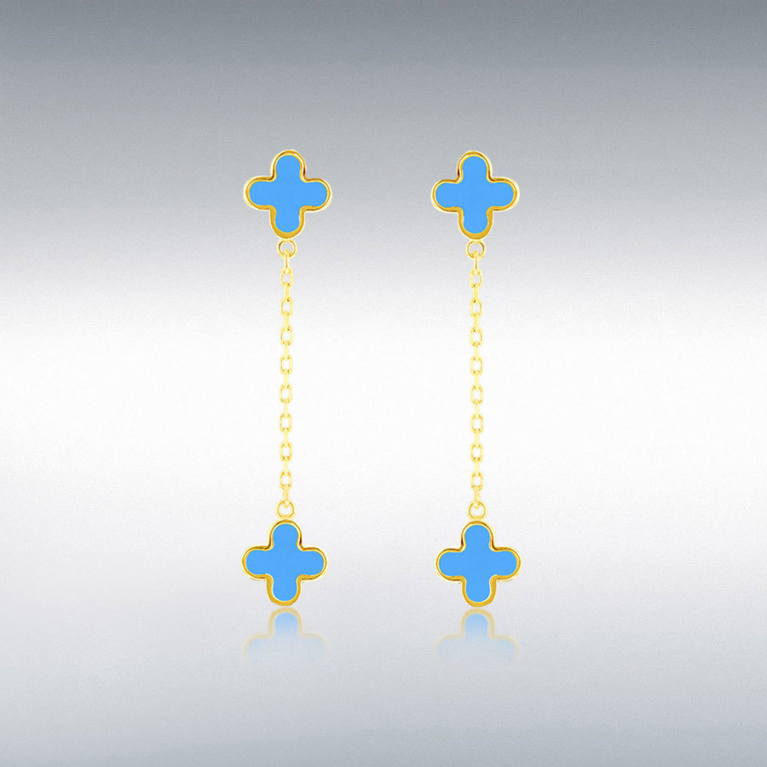 9ct Gold Turquoise Set Flower Drop Earrings