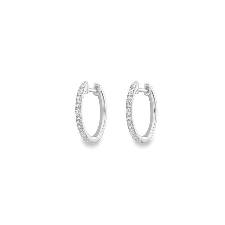 9ct White Gold Claw Set Diamond Hoop Earrings (15mm)