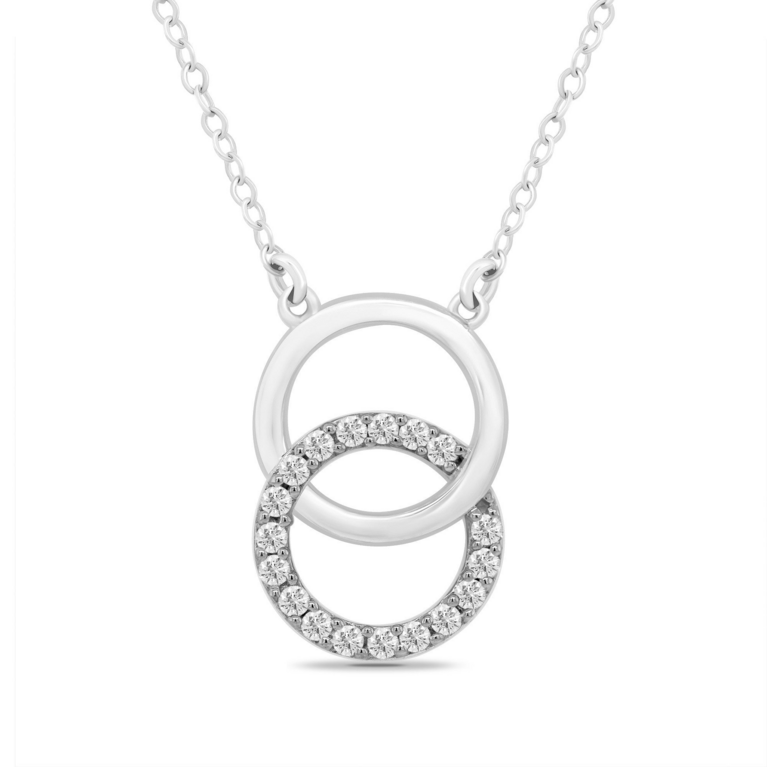 9ct White Gold Diamond Set Openwork Entwined Circles Pendant Necklace