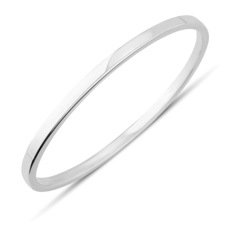 9ct White Gold Oval Hinged Solid Bangle