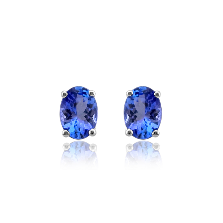 9ct White Gold Oval Tanzanite Claw Set Stud Earrings