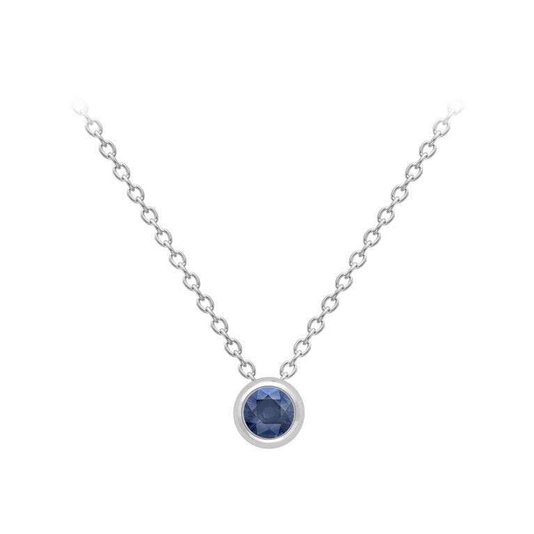 9ct White Gold Rubover Set Sapphire Pendant Necklace