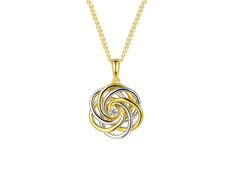 9ct Yellow & White Gold Diamond Set Openwork Swirl Design Pendant Necklace
