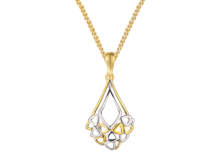 9ct Yellow & White Gold Two Tone Openwork Abstract Pendant Necklace