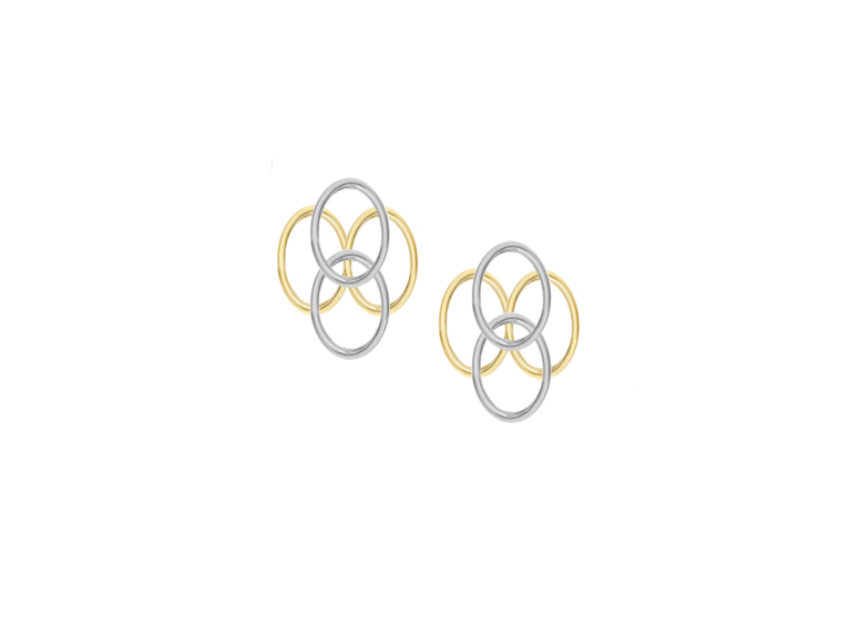 9ct Yellow & White Gold Two Tone Openwork Ovals Stud Earrings