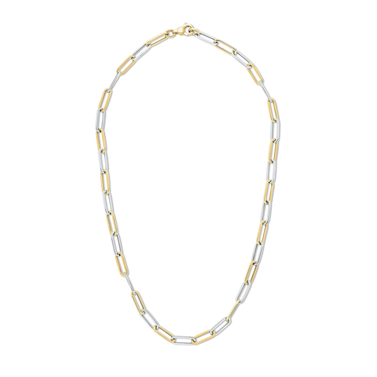 9ct Yellow & White Gold Two Tone Paper Chain Link 18" Necklace