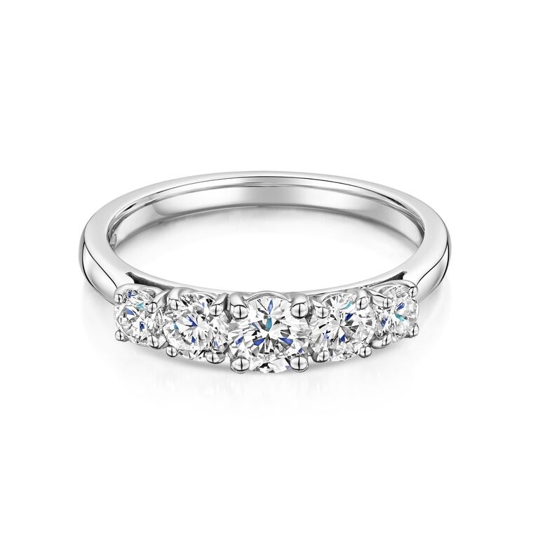 Platinum Claw Set Graduated Diamond 0.78ct Five Stone Half Eternity Ring