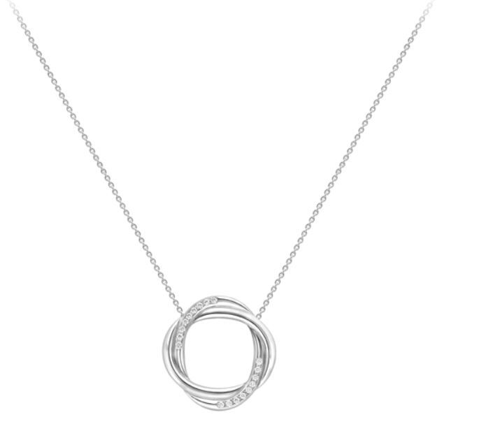 Platinum Diamond Set Openwork Twist Circle Pendant Necklace