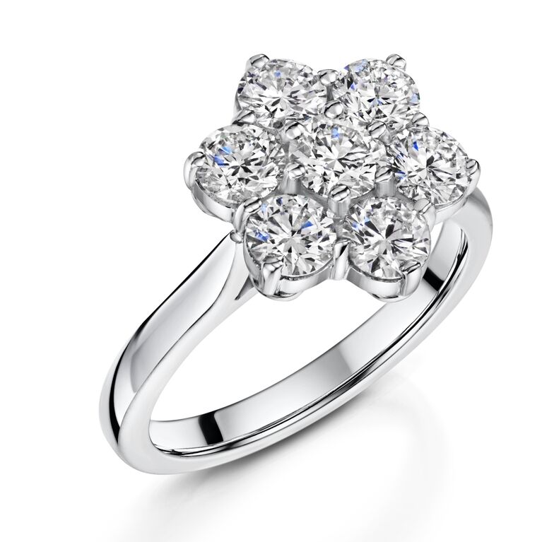 Platinum Seven Stone 2.10ct Diamond Set Daisy Cluster Ring