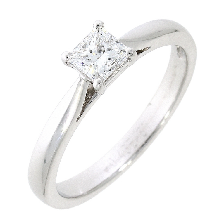 Platinum Solitaire 4 Claw Set 0.45ct Single Stone Princess Cut Diamond Ring