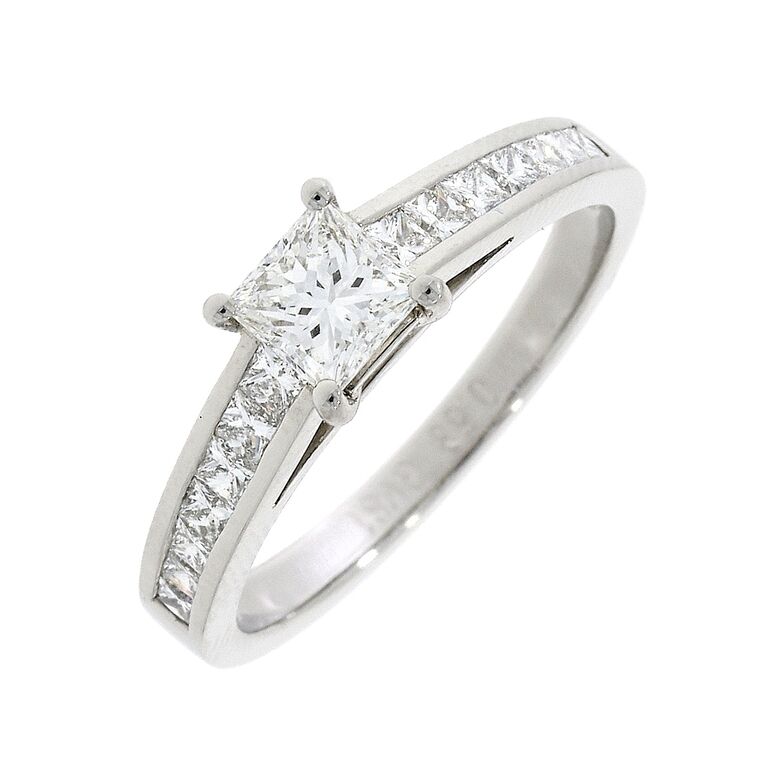 Platinum Solitaire 4 Claw Set 0.52ct Single Stone Princess Cut Diamond Ring