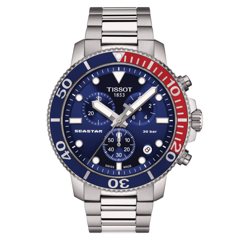 Tissot Seastar 1000 Blue Dial (Blue & Red Bezel) Stainless Steel Mens Quartz Chronograph Watch T1204171104103