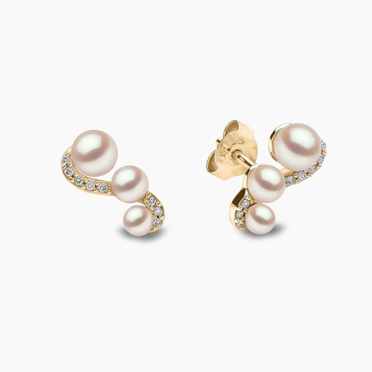 YOKO London Sleek 18ct Gold, Pearl & Diamond Set Stud Earrings