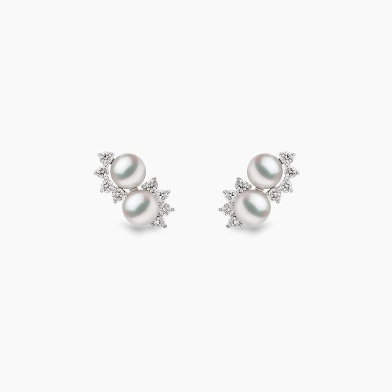 YOKO London Sleek 18ct White Gold, Pearl & Diamond Set Stud Earrings
