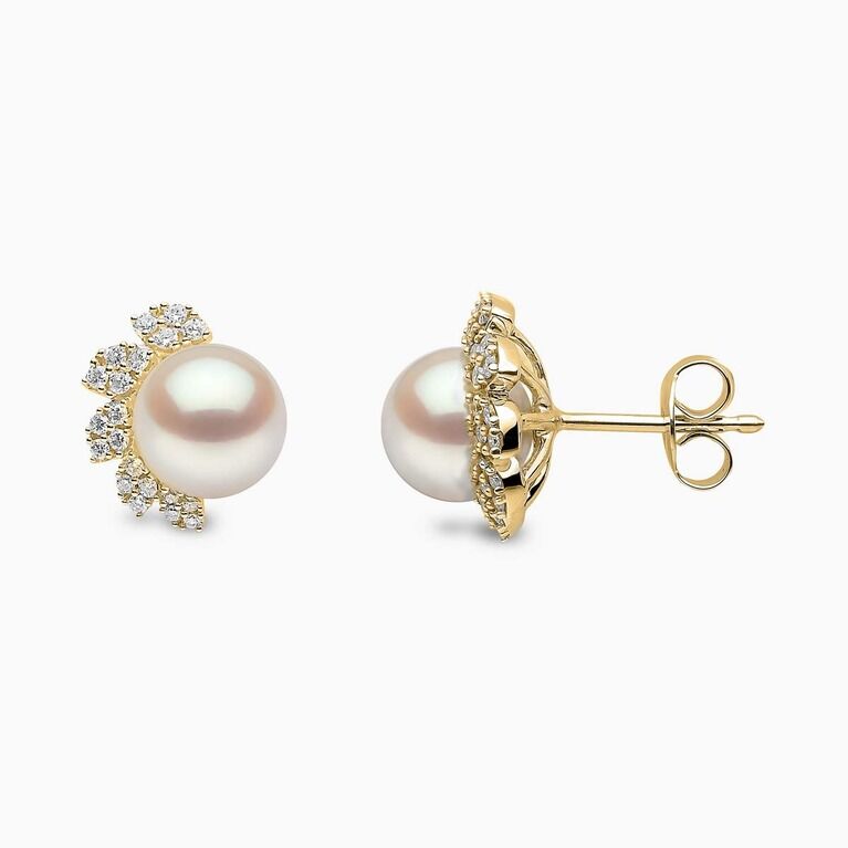 YOKO London Trend 18ct Gold, Pearl & Diamond Set Stud Earrings