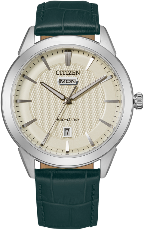 Citizen Eco-Drive Corso Ivory Dial Day-Date Stainless Steel Mens Watch AW0090-11Z