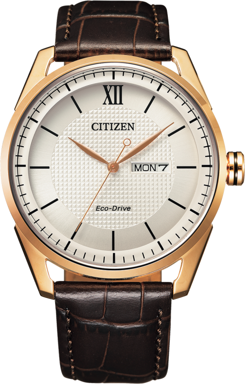 Citizen Eco-Drive White Dial Day-Date Rose Gold Plated Mens Watch AW0082-01A