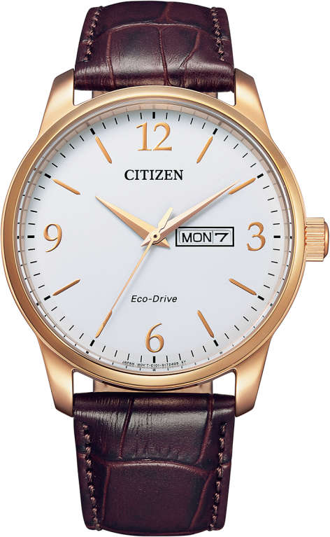 Citizen Eco-Drive White Dial Day-Date Rose Gold Plated Mens Watch BM8553-16A