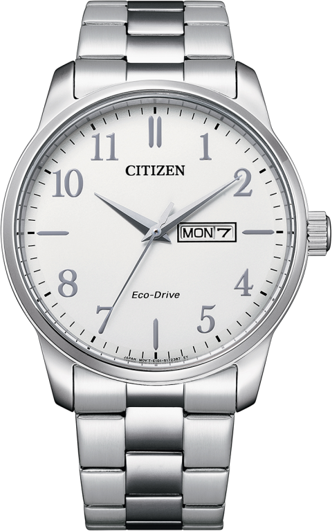 Citizen Eco-Drive White Dial Day-Date Stainless Steel Mens Watch BM8550-81A
