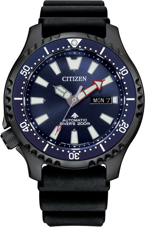 Citizen Fugu Promaster Diver Automatic Blue Dial Ion-Plated Stainless Steel Mens Watch NY0158-09L