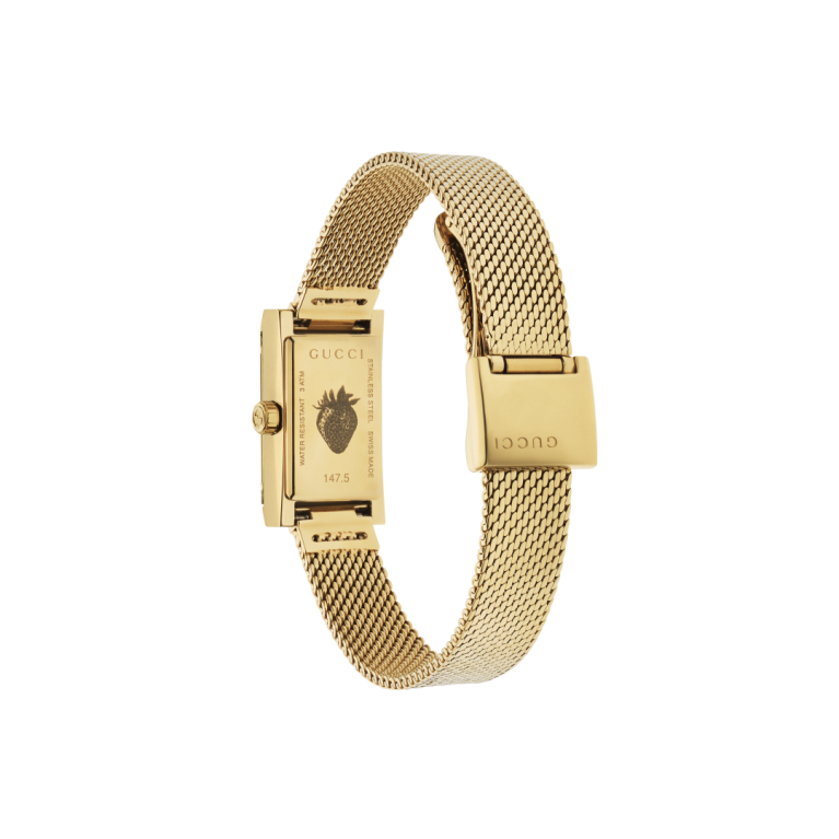 Gucci G-Frame Multi-Colour Dial PVD Gold Plated Mesh Bracelet Womens Quartz Watch YA147511