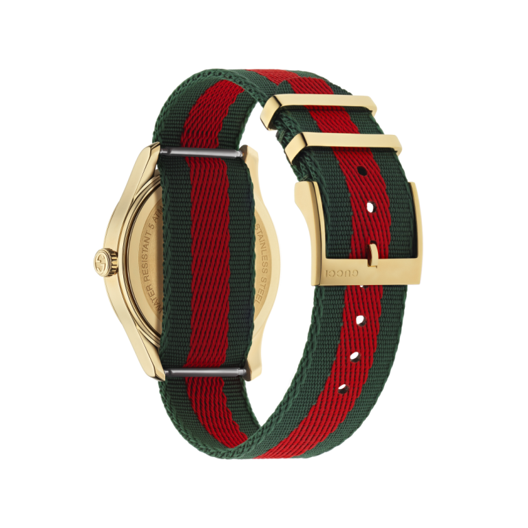 Gucci G-Timeless Bee Fabric Dial PVD Gold Plated Unisex Quartz Watch YA126487B