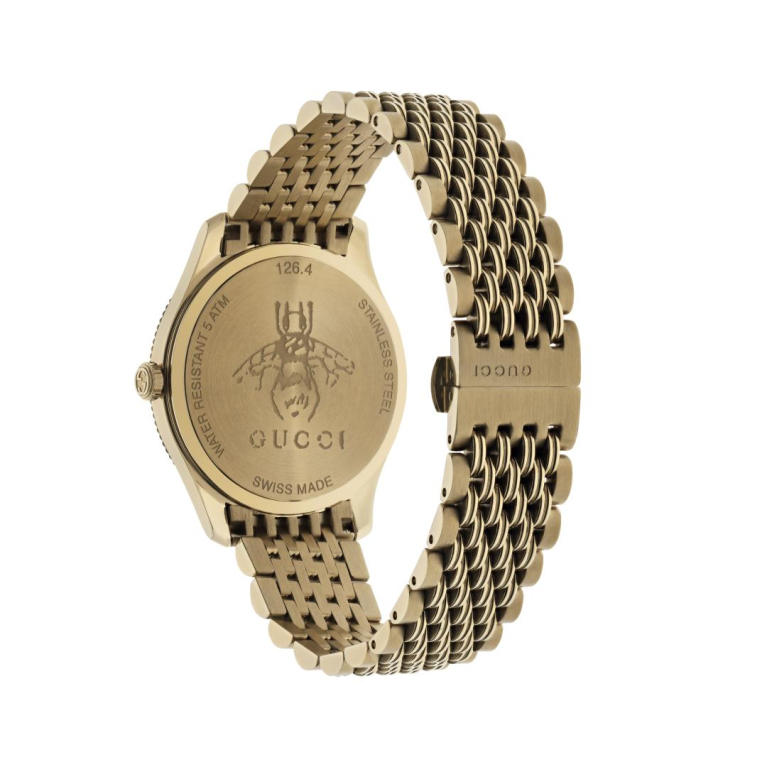 Gucci G-Timeless Silver Dial Slim Bee PVD Gold Plated Womens Quartz Watch YA1264155