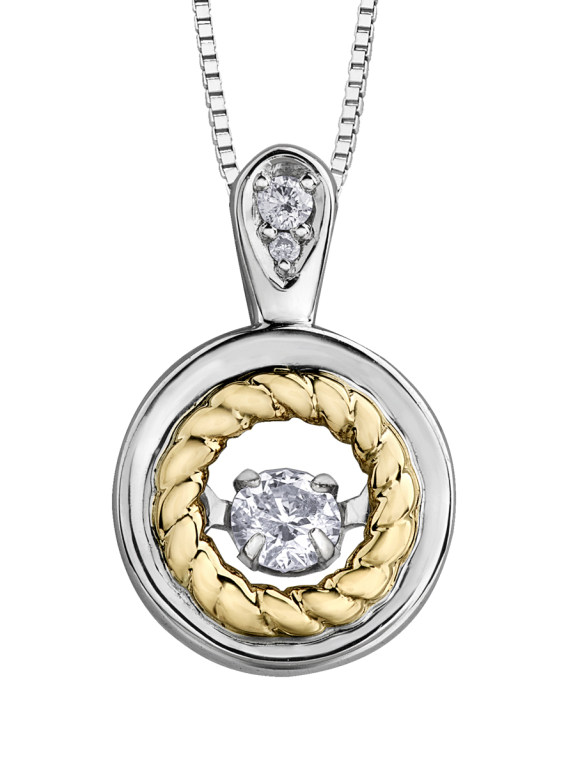 9ct Canadian Yellow & White Gold Pulse Diamond Set Rope Pendant Necklace P3973WY/09C-10
