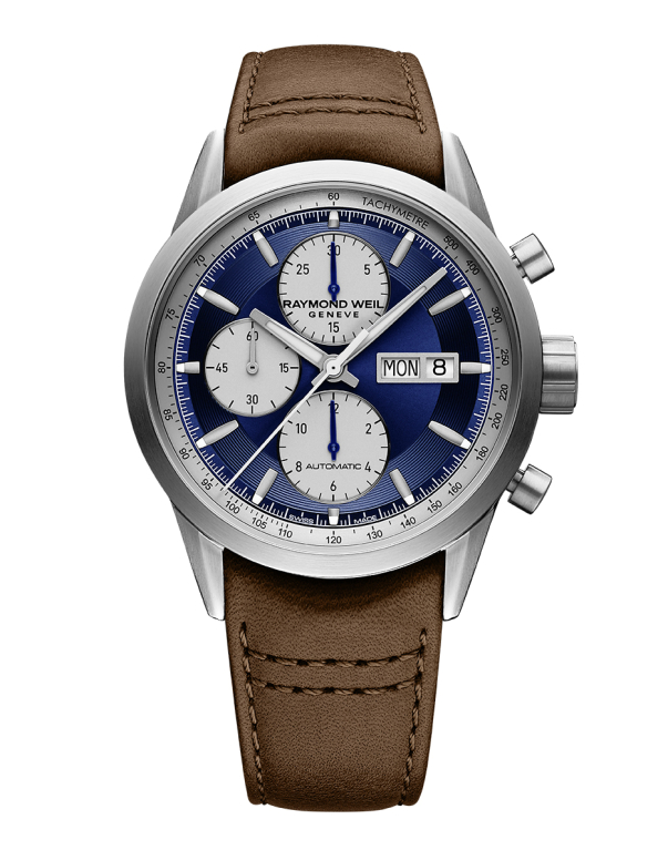 Raymond Weil Freelancer Calibre RW5200 Blue & Silver Dial Stainless Steel Mens Chronograph Watch 7732-TIC-50421